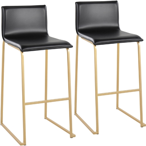 Mara 30" Bar Stool in Black Leatherette & Gold Steel (Set of 2)